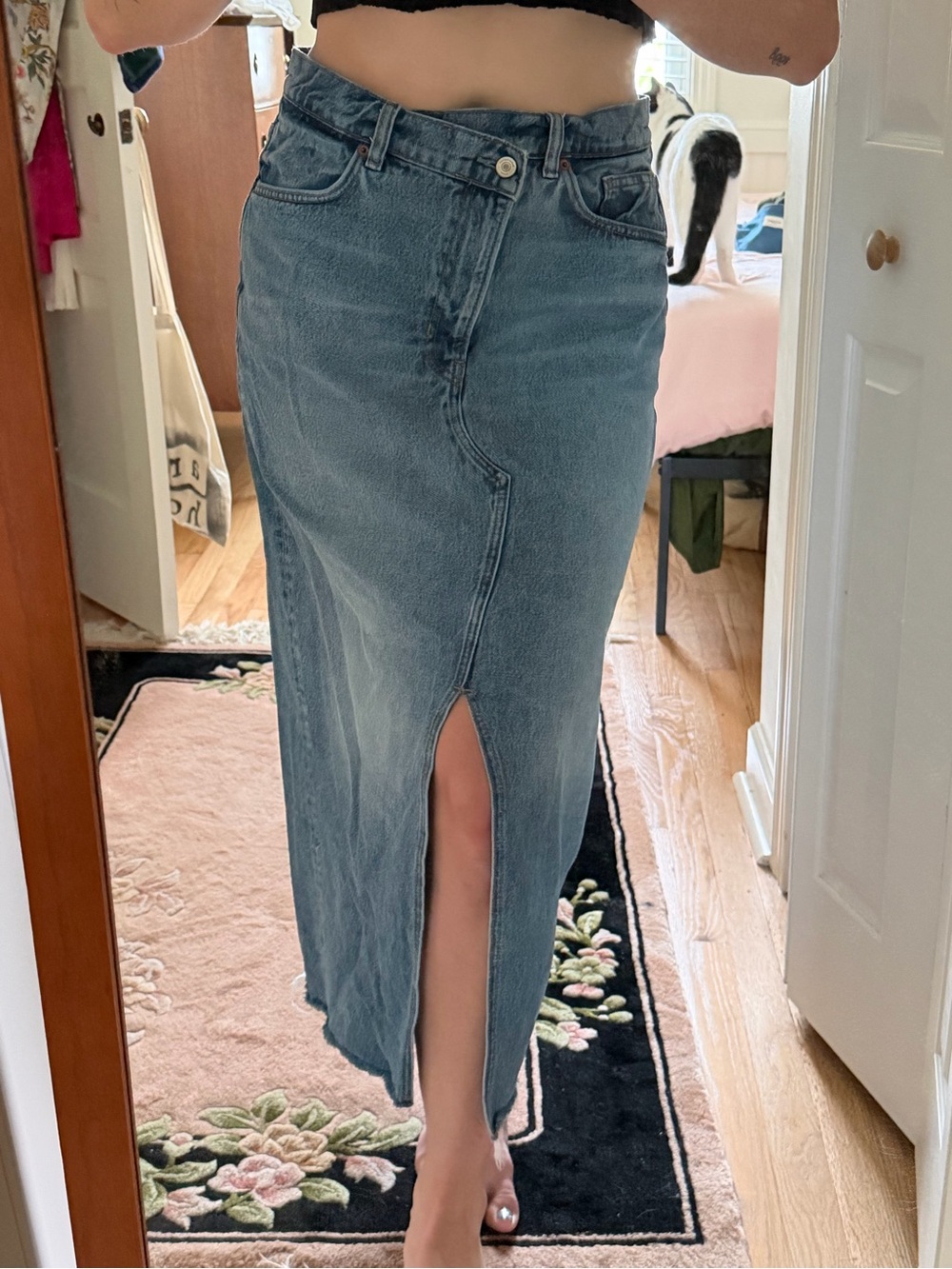 Reformation High-Waist Blue Denim Midi Skirt